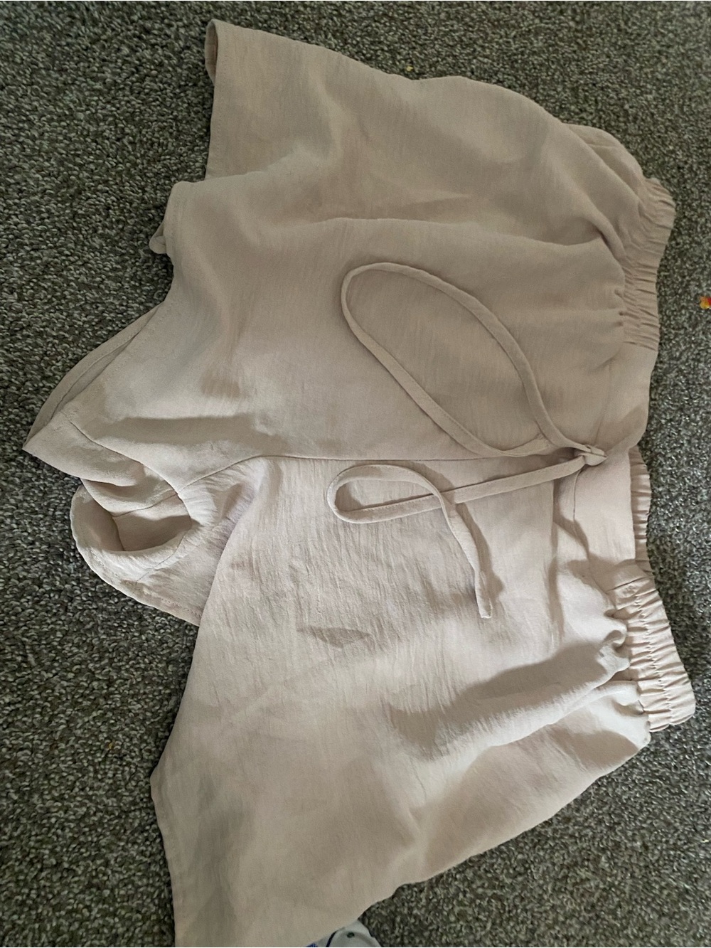 SHEIN Women's Light Beige Elastic Waist Tie-Front Linen-Feel Shorts